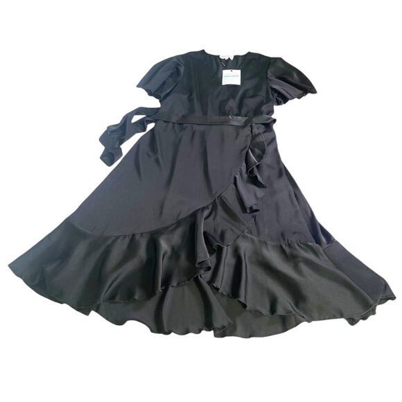 Hanna Nikole Plus Size 16W Flutter Sleeve Black Ruffle Layered Belted Dress NWT - Picture 5 of 10